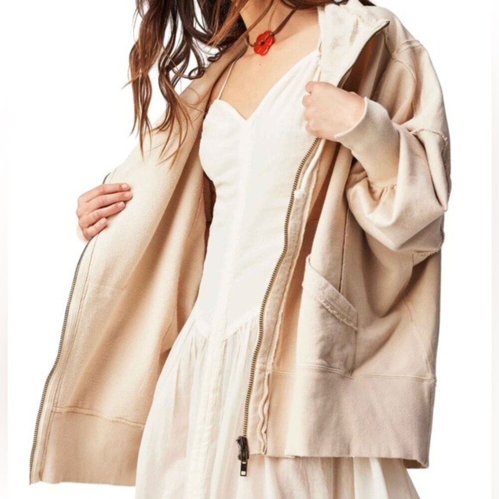 Free People Cream Oversized Zip Hoodie - Picture 2 of 4